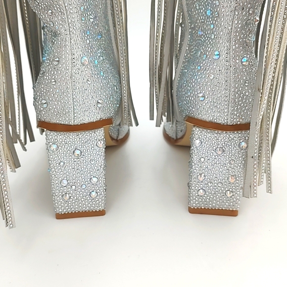 Women's Silver Fringe Rhinestone Cowboy Boots Silver 7 - Picture 5 of 16